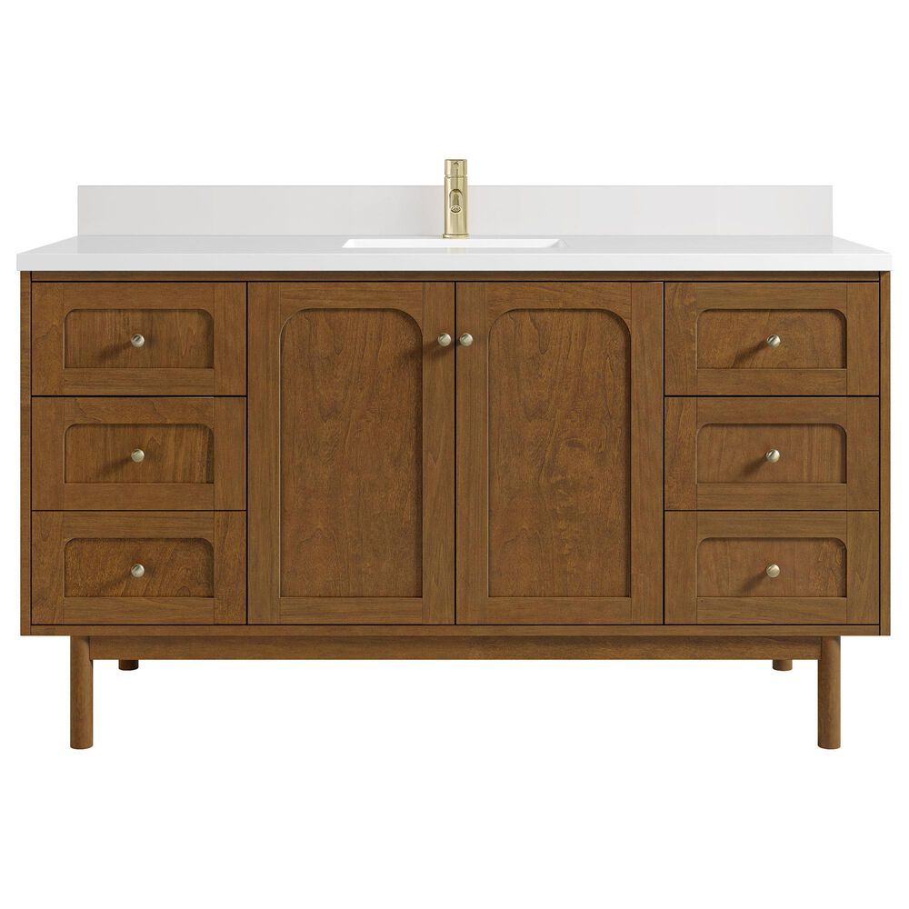 James Martin Laurent 60" Single Bathroom Vanity in Honey Oak with Single Hole 3 cm White Zeus Silestone Top and Rectangular Sink, , large