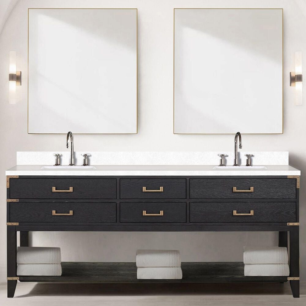 Lexora Home Norwalk 80&quot; Double Bathroom Vanity in Black Oak with White Quartz Top and Rectangular Sinks, , large