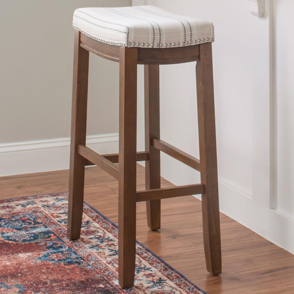 Linon Home Decor Claridge Bar Stool with Natural Cushion in Rich Brown, , large