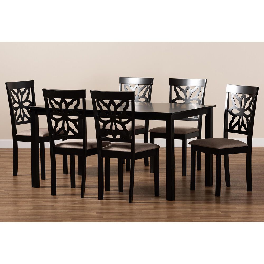Baxton Studio Dallas 7-Piece Dining Set in Sand/Dark Brown, , large