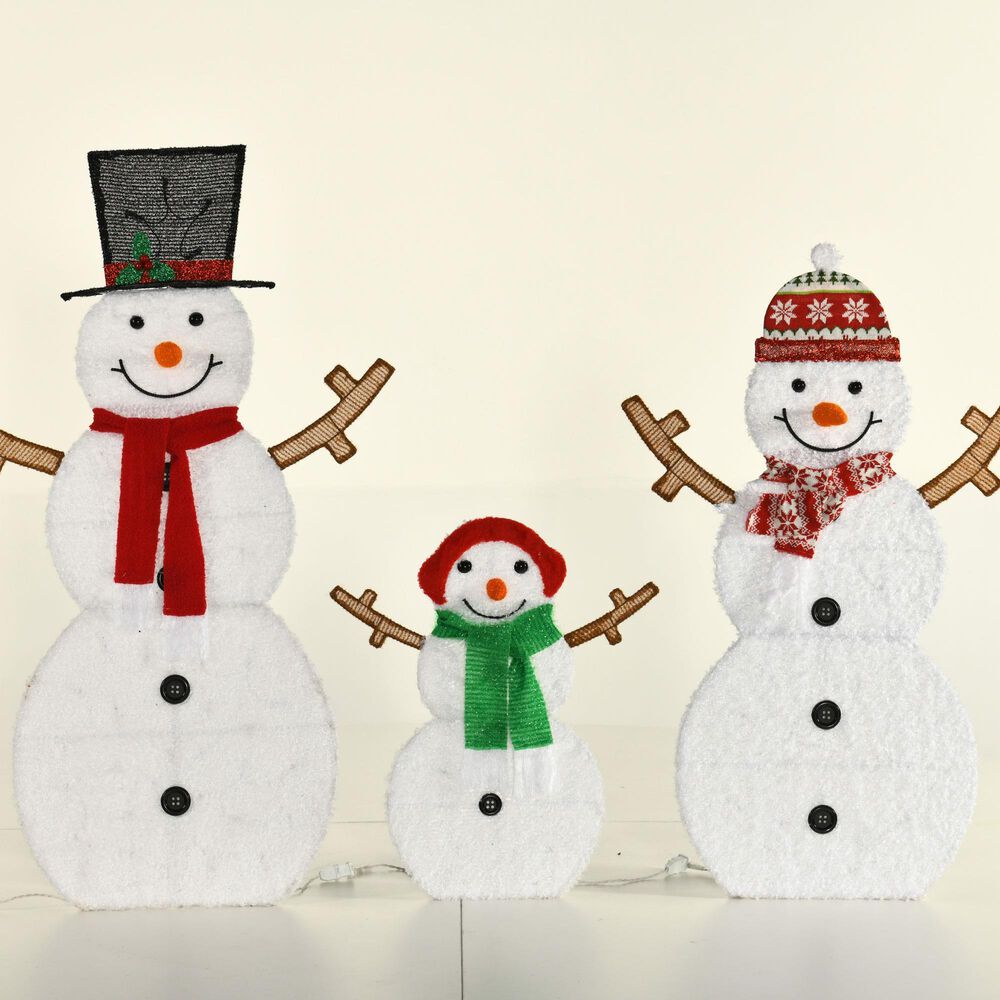 HOMLUX 3-Piece Snowman Set with LED Lights in White, , large