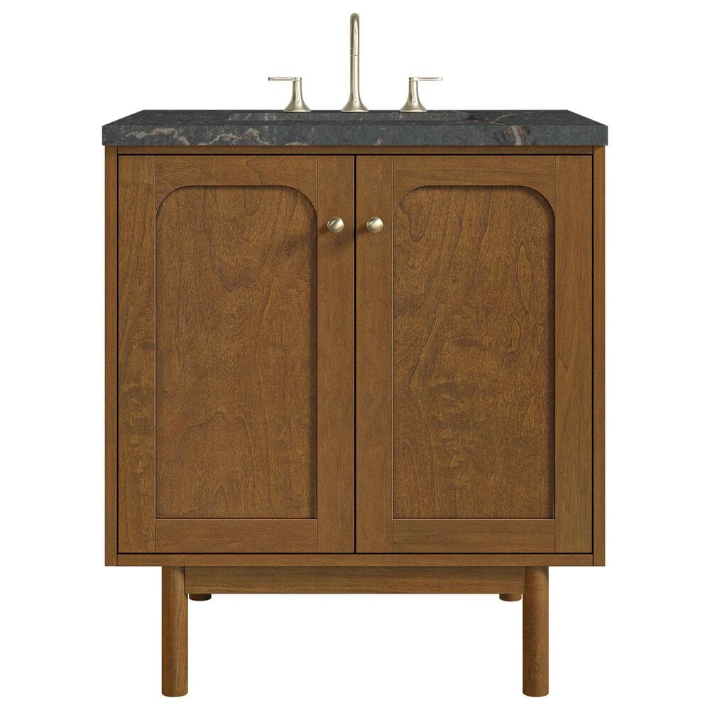 James Martin Laurent 30" Single Bathroom Vanity in Honey Oak with 3 cm Parisien Bleu Silestone Top and Rectangular Sink, , large