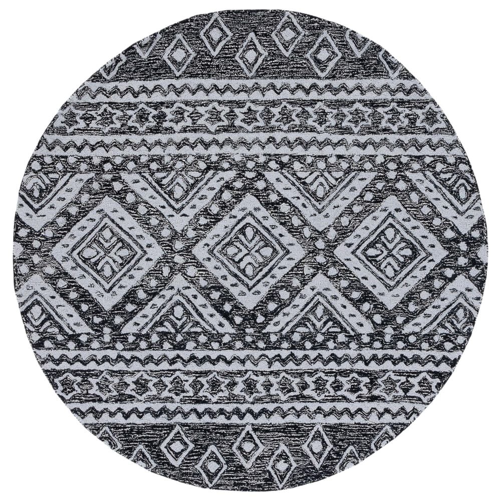 Safavieh Micro-Loop 5" Round Black and Gray Area Rug, , large
