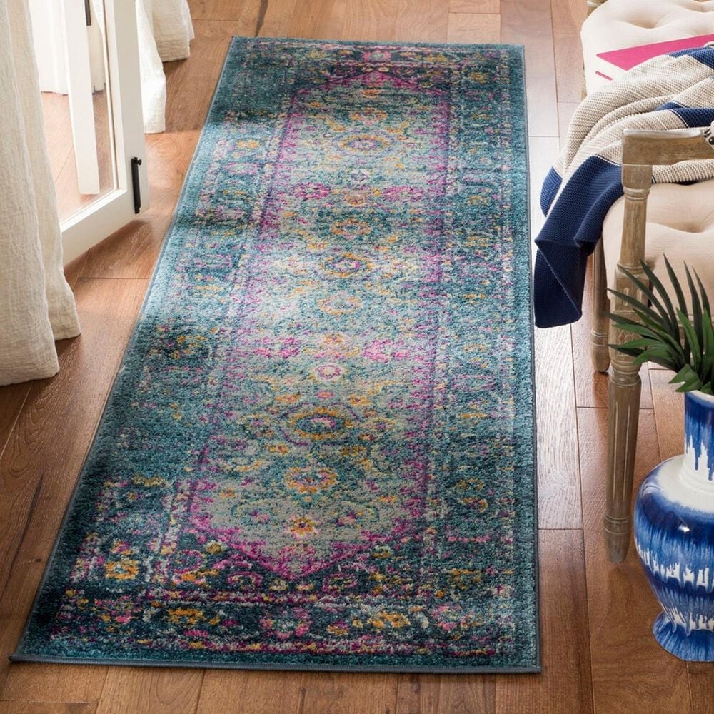 Safavieh Madison MAD122C 2&#39;3&quot; x 12&#39; Blue and Fuchsia Runner, , large