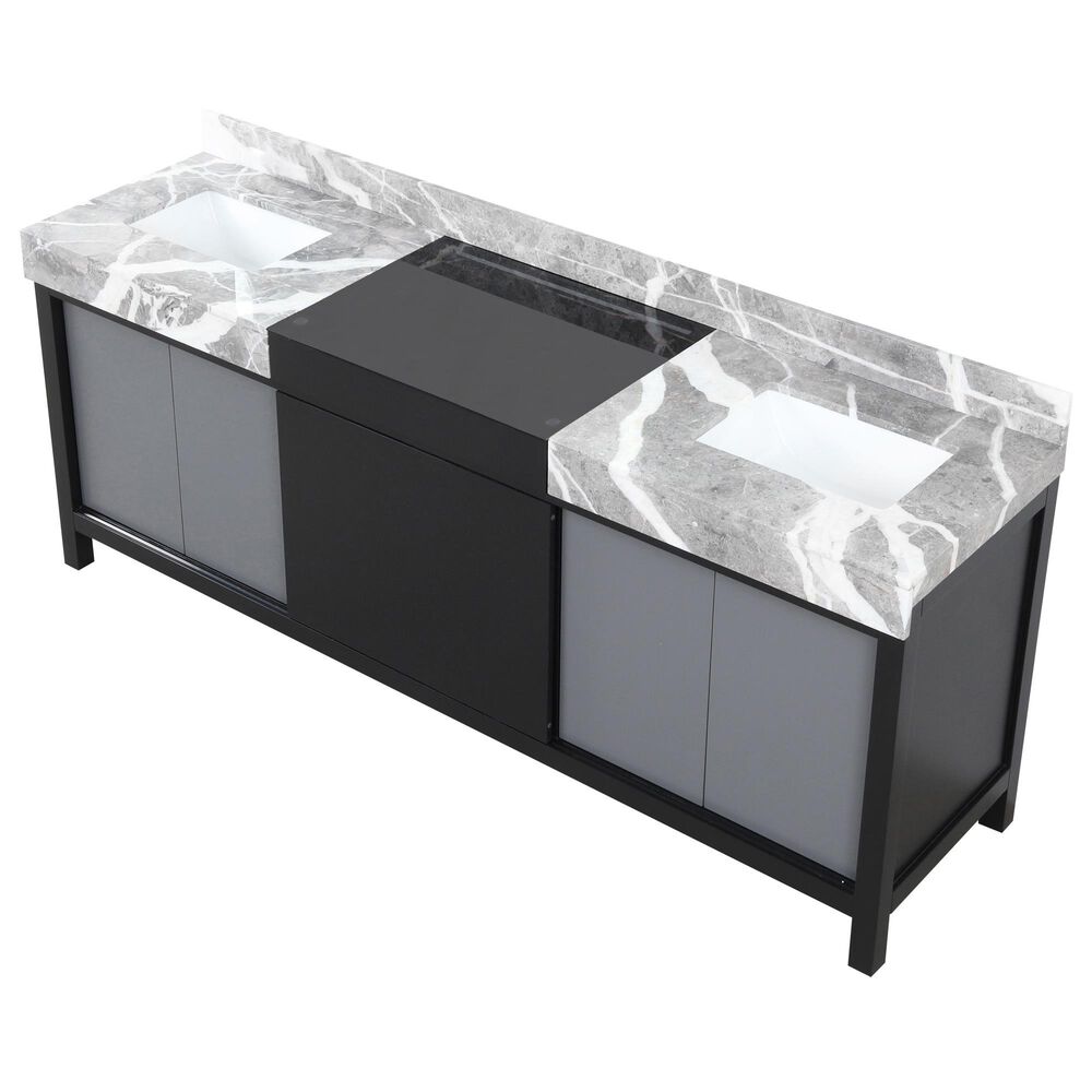 Lexora Home Zilara 84&quot; Double Bathroom Vanity in Black and Grey with 11 cm Castle Grey Marble Top and Rectangular Sinks, , large