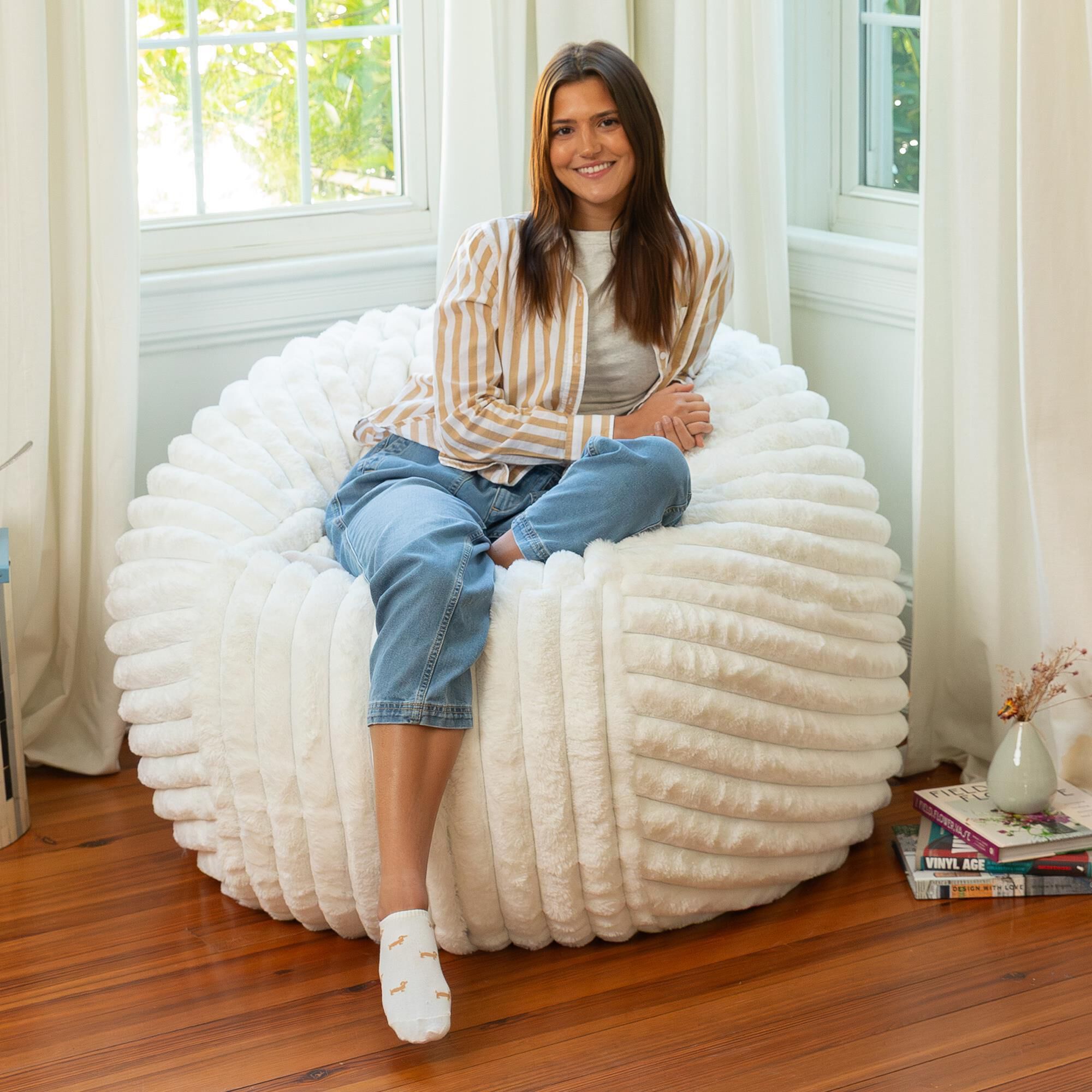 Jaxx Saxx 4' Plush Bean Bag Chair in Ivory