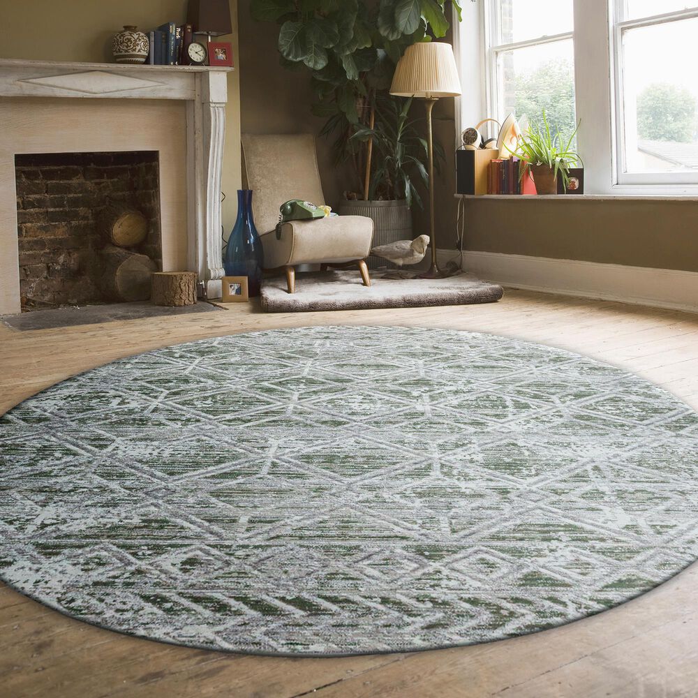 Radici USA Livigno Southwestern 5&#39;3&quot; Round Green Area Rug, , large