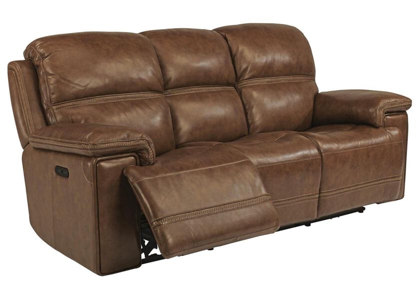 Flexsteel Fenwick Power Sofa with Headrest in Light Brown