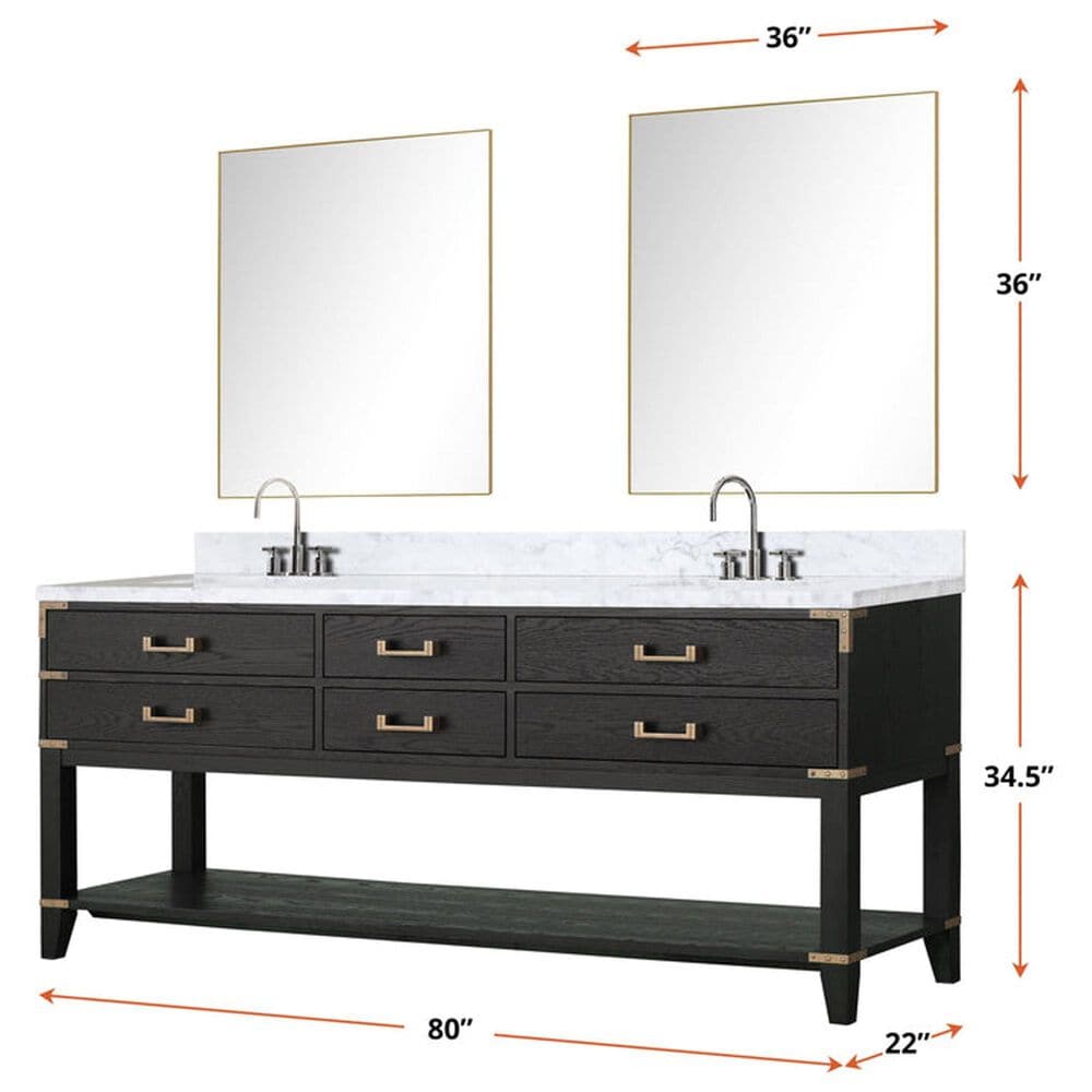 Lexora Home Norwalk 80&quot; Double Bathroom Vanity in Black Oak with White Cultured Marble Top  and Rectangle Sink, , large
