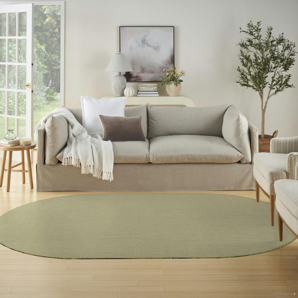 Nourison Courtyard Ivory and Green 5&#39; x 8&#39; Oval Indoor/Outdoor Area Rug, , large