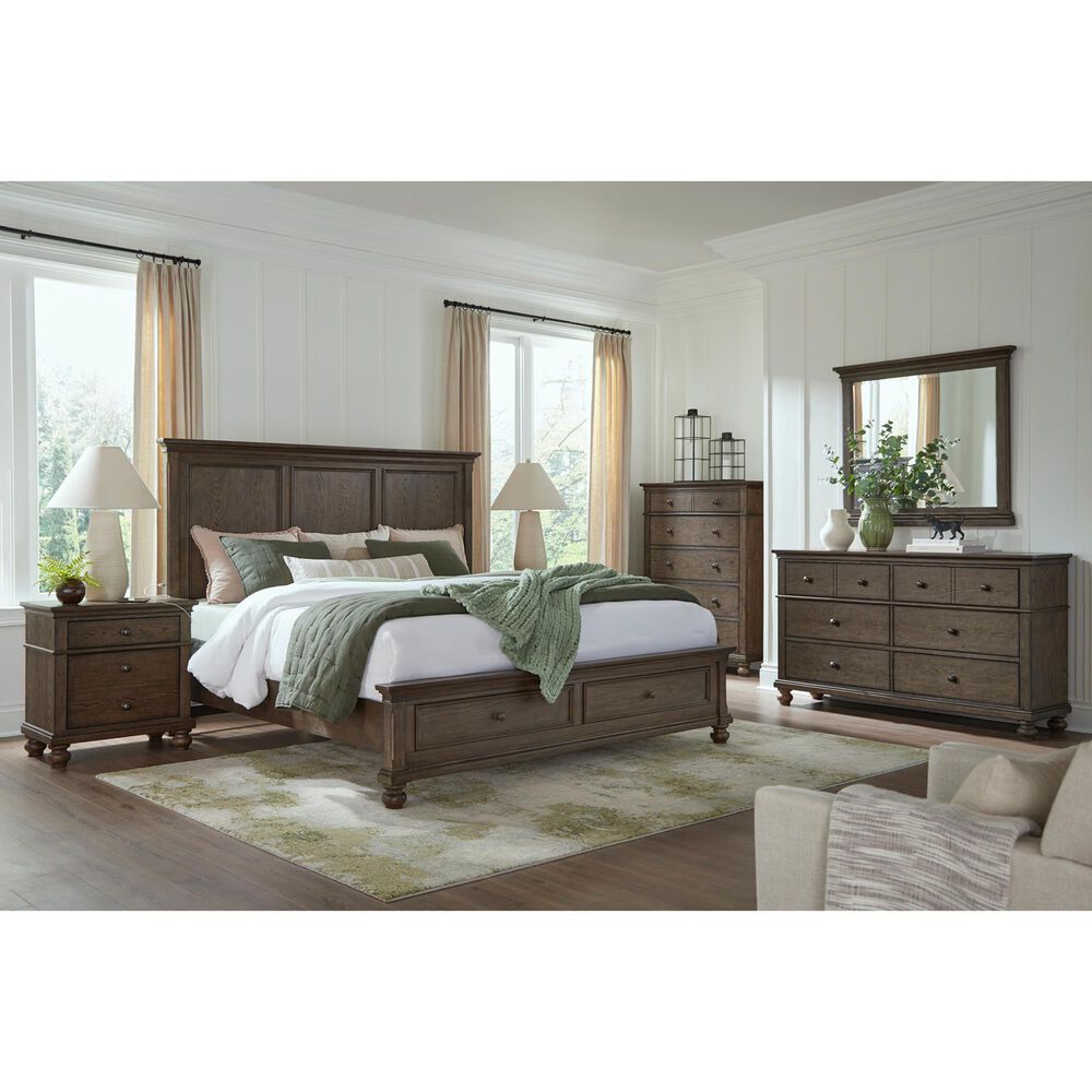 Riva Ridge Oxford 5 Piece King Panel Storage Bedroom Set in Cocoa with AC Outlets and USB Ports, , large
