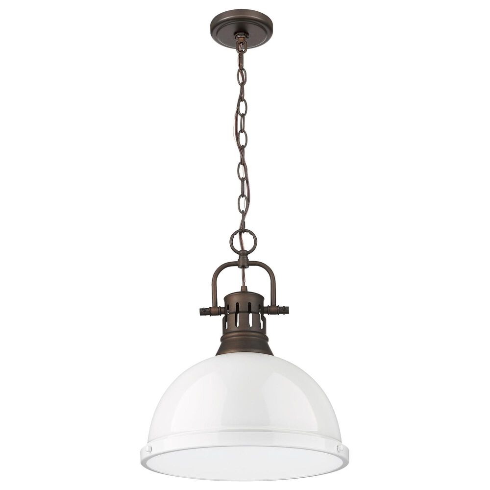 Golden Lighting Duncan 1-Light Pendant with Chain and White Shade in Rubbed Bronze, , large