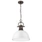 Golden Lighting Duncan 1-Light Pendant with Chain and White Shade in Rubbed Bronze, , large