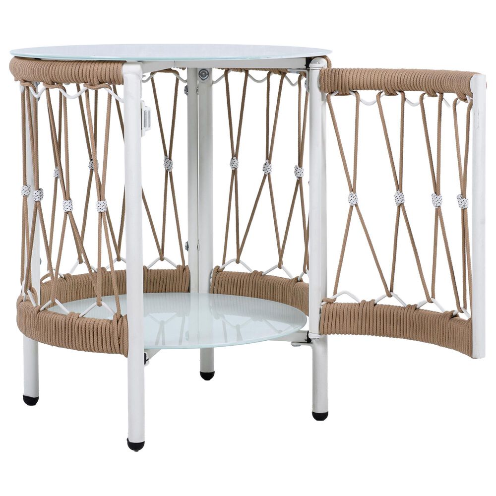 Hearth and Haven Outdoor Handwoven Rope Side Table with Glass Top in Beige and Natural, , large