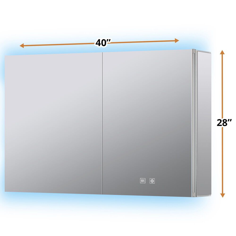 Lexora Home Corsica 40" x 28" LED Mirror Medicine Cabinet with Defogger in Aluminium, , large