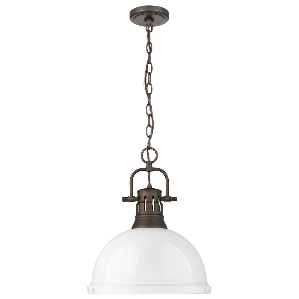 Golden Lighting Duncan 1-Light Pendant with Chain and White Shade in Rubbed Bronze, , large