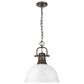 Golden Lighting Duncan 1-Light Pendant with Chain and White Shade in Rubbed Bronze, , large