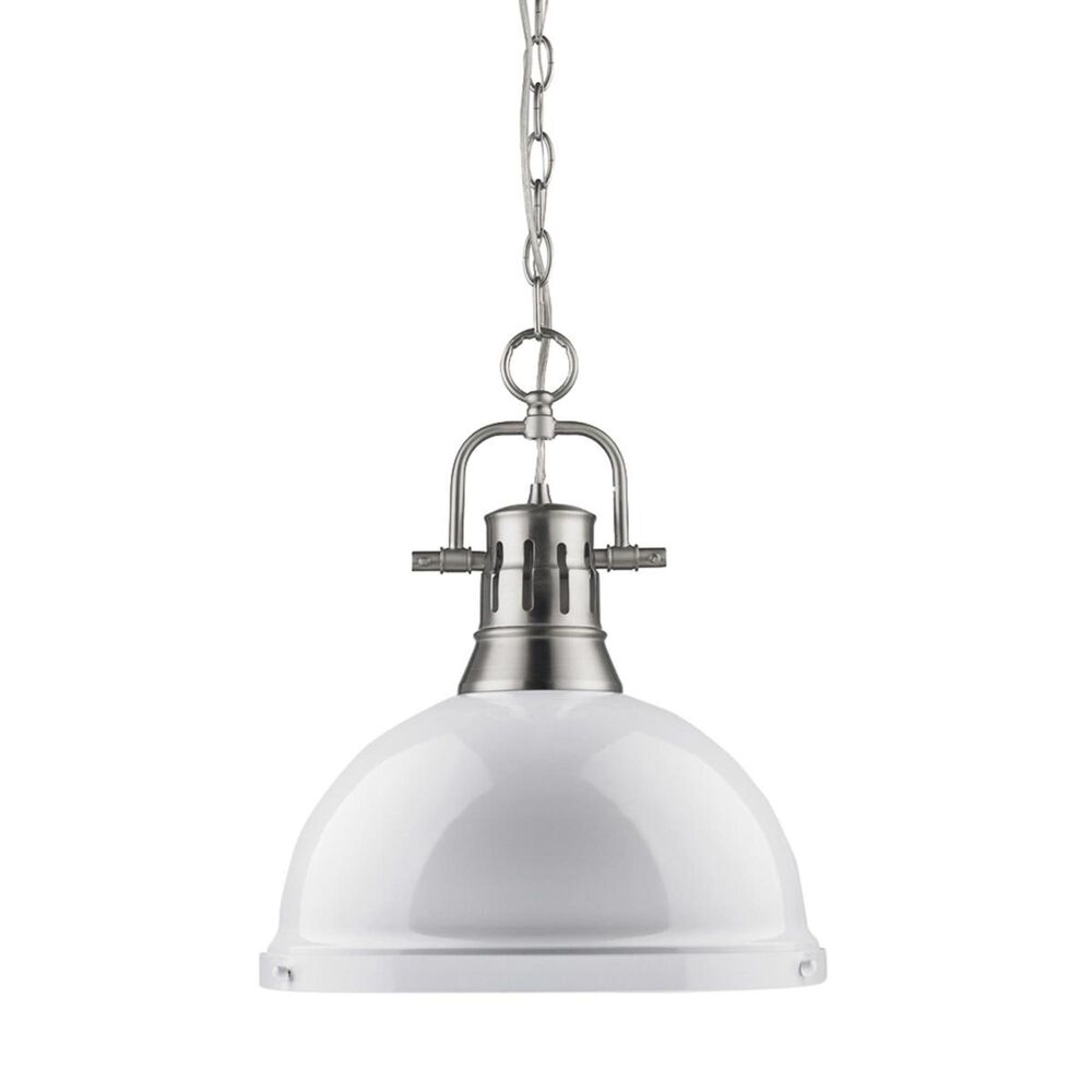 Golden Lighting Duncan 1-Light Pendant with Chain in Pewter with a White Shade, , large