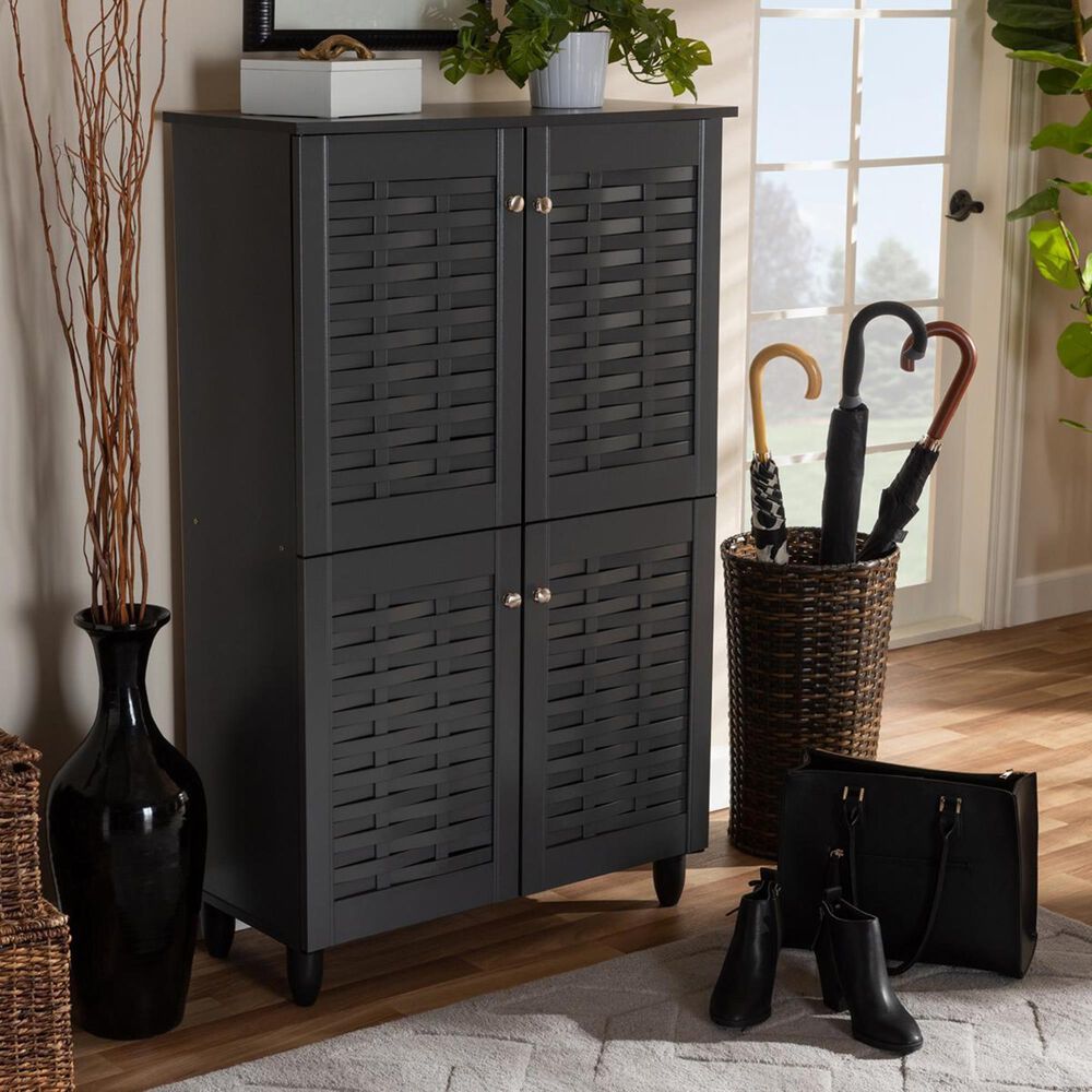 Baxton Studio Winda 4-Door Entryway Shoe Storage Cabinet in Dark Gray, , large