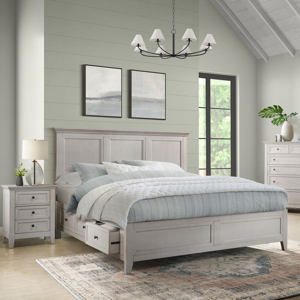 Hawthorne Furniture San Mateo 4-Piece Queen Storage Bedroom Set in Rustic White, , large