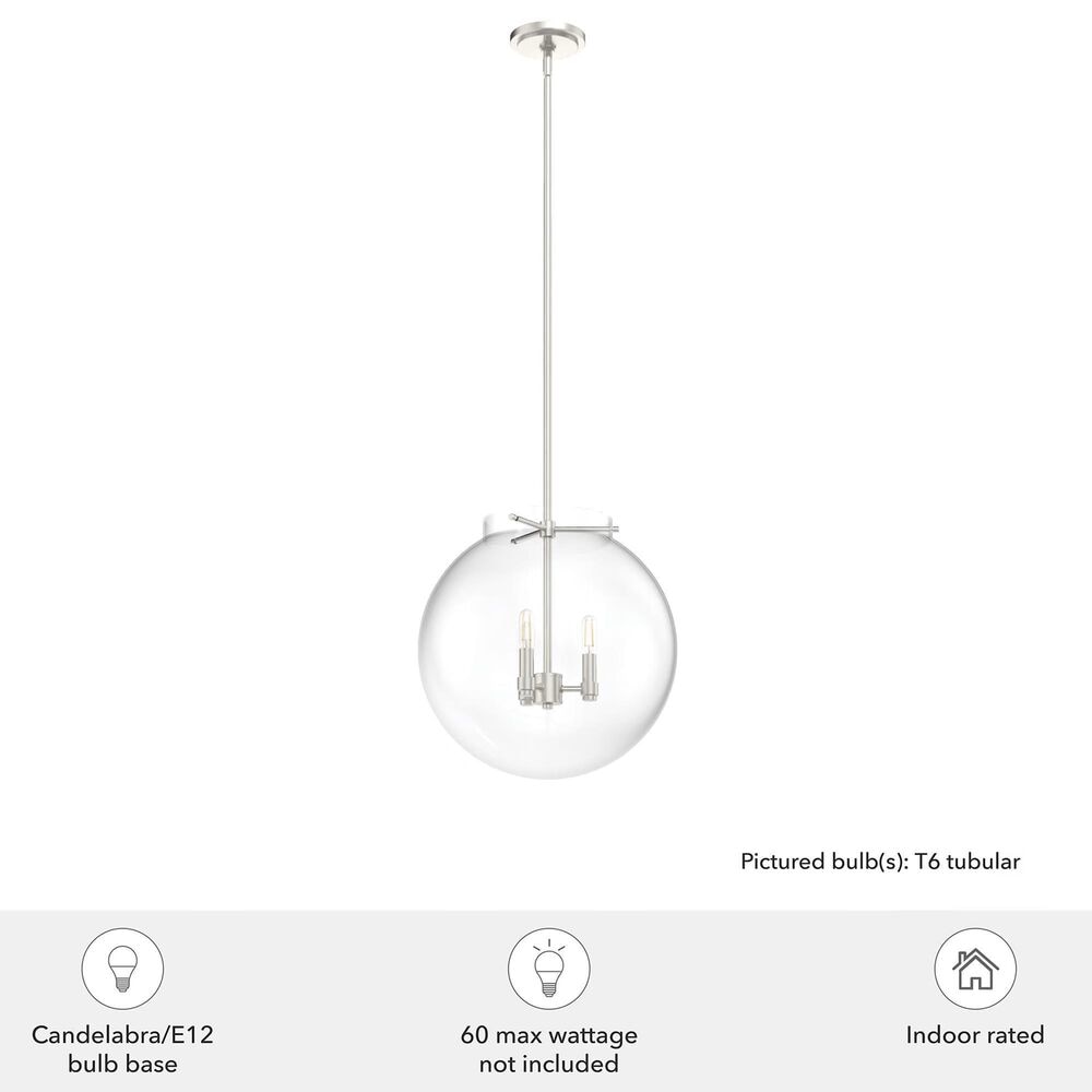 Hunter Sacha 3-Light Globe Pendant in Brushed Nickel, , large