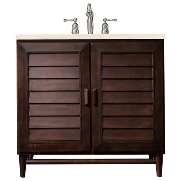 James Martin Portland 36" Single Bathroom Vanity in Burnished Mahogany with 3 cm Eternal Marfil Quartz Top and Rectangular Sink, , large