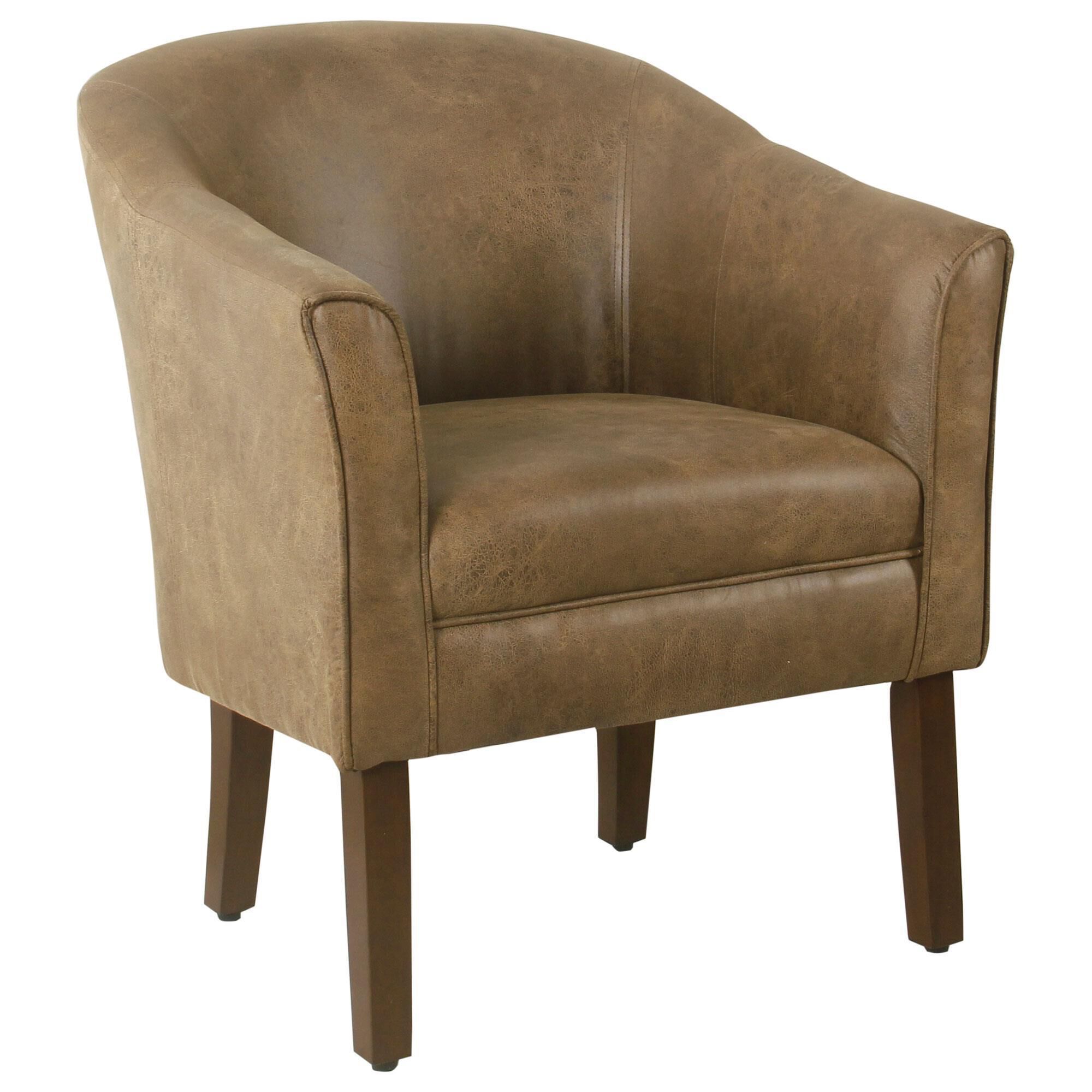 Kinfine HomePop Accent Chair in Distressed Brown Faux Leather