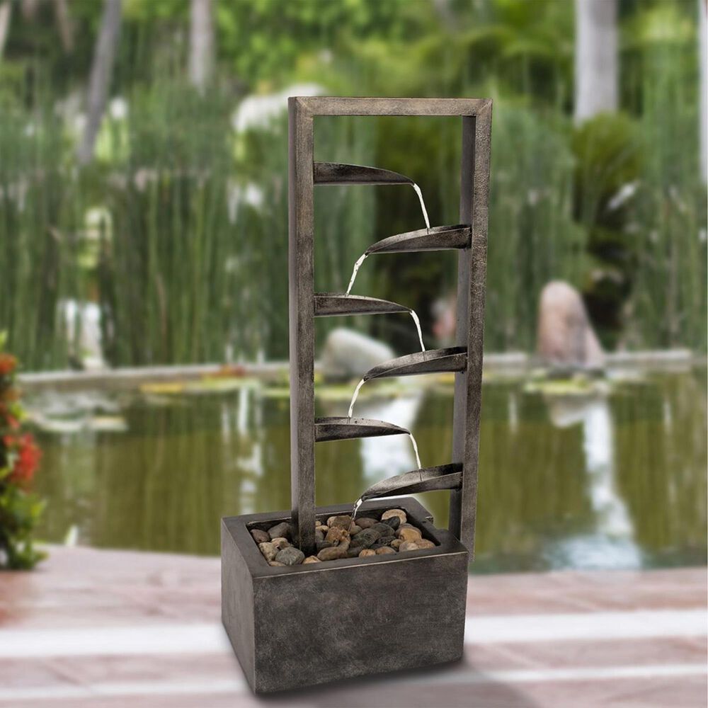 Timberlake Pure Garden 7-Tier Modern Water Fountain in Stone Gray, , large