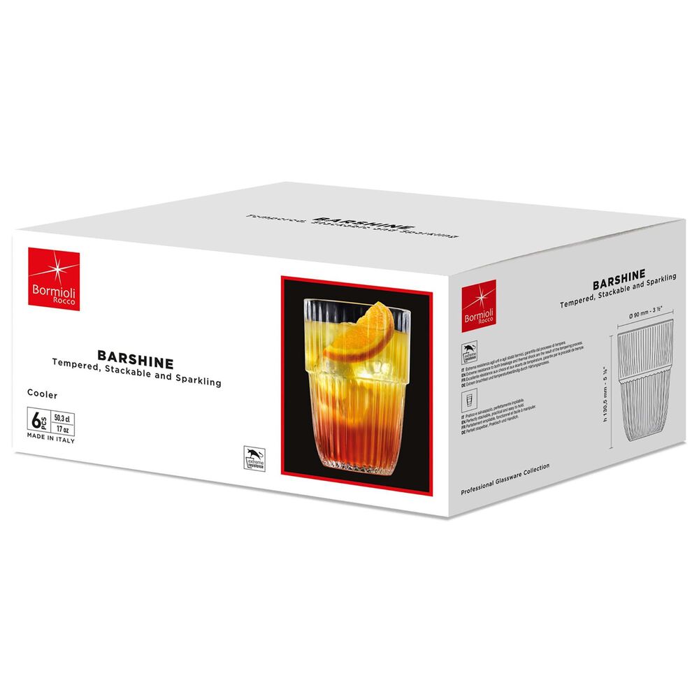 Bormioli Barshine Cooler Stackable Drinking Glasses in Clear &#40;Set of 6&#41;, , large