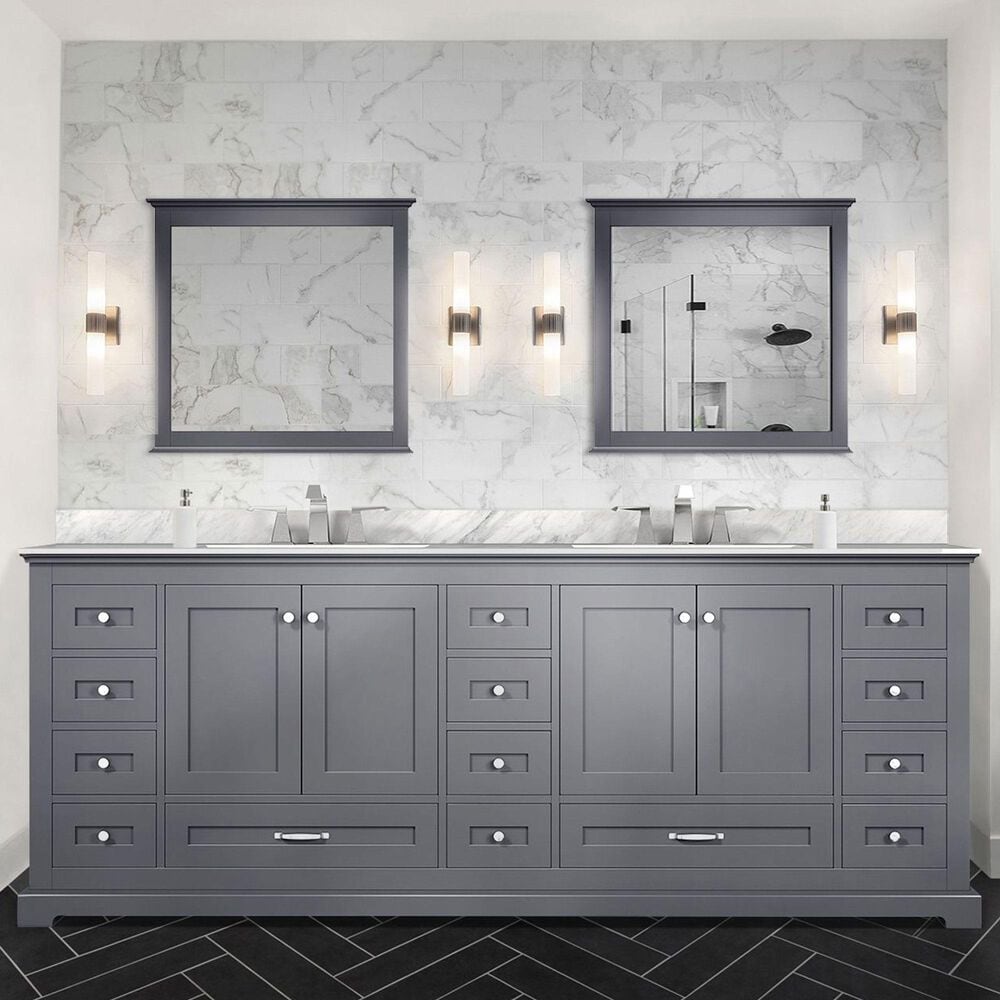 Lexora Home Dukes 84&quot; Double Bathroom Vanity in Dark grey with 2 cm White Carrara Marble Top and Rectangular Sinks, , large