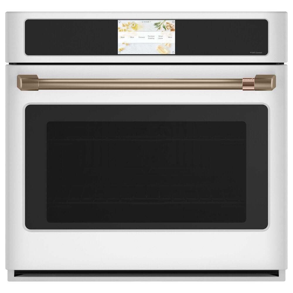 Cafe 30"" Built-In Convection Single Wall Oven with Brushed Bronze Handle in Matte White, , large