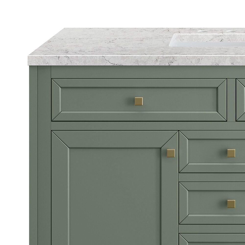 James Martin Vanities Chicago 48&quot; Single Bathroom Vanity in Smokey Celadon with 3 cm Eternal Jasmine Pearl Quartz Top and Rectangular Sink, , large