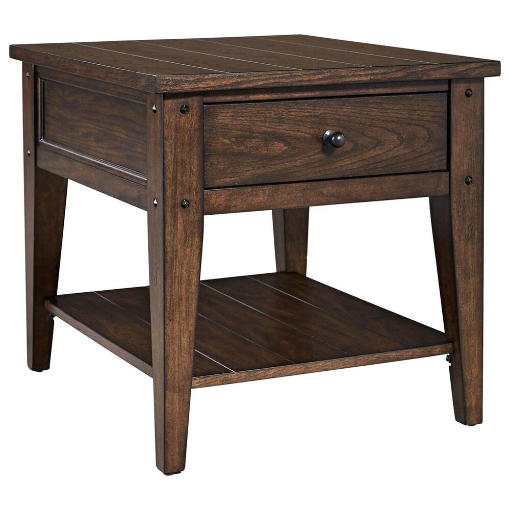 Belle Furnishings Lake House End Table in Rustic Brown Oak, , large