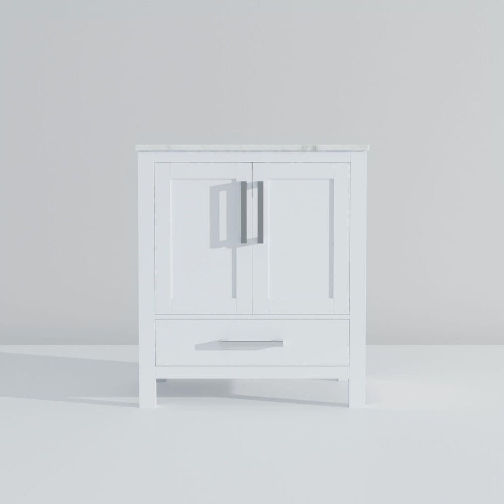 Lexora Home Jacques 30&quot; Single Bathroom Vanity in White with 2 cm White Carrara Marble Top and Rectangular Sink, , large
