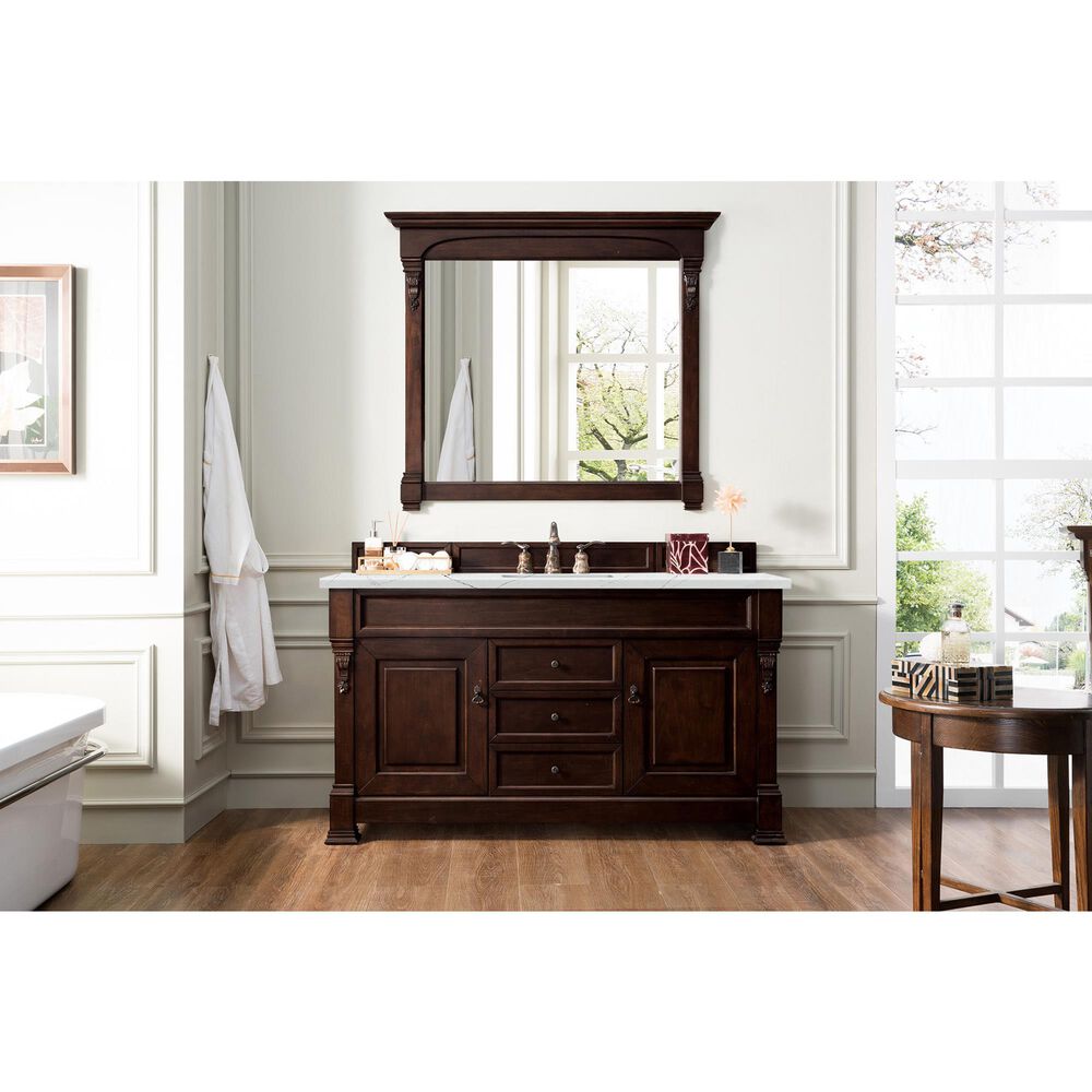 James Martin Vanities Brookfield 60&quot; Single Bathroom Vanity in Burnished Mahogany with 3 cm Ethereal Noctis Quartz Top and Rectangle Sink, , large