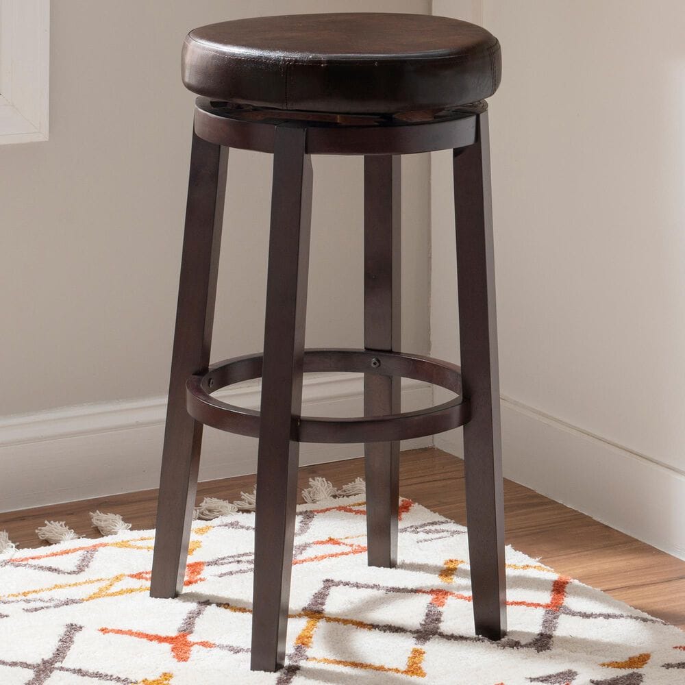 Linon Home Decor Maya Swivel Bar Stool with Brown Cushion in Rich Brown, , large