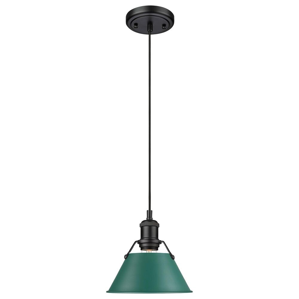 Golden Lighting Orwell 1-Light Small Pendant with Pine Green Shade in Matte Black, , large
