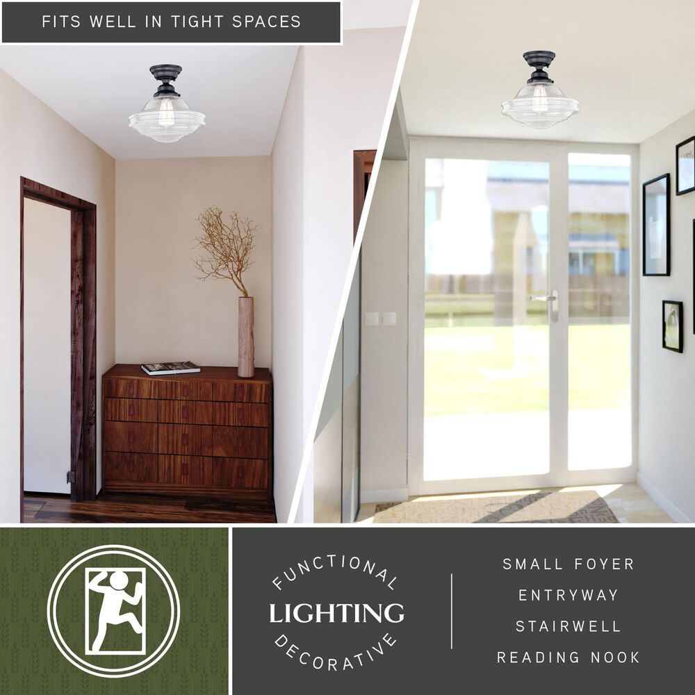 Vaxcel Huntley 12" 1-Light Semi Flush Mount with Clear Glass Shade in Oil Rubbed Bronze, , large