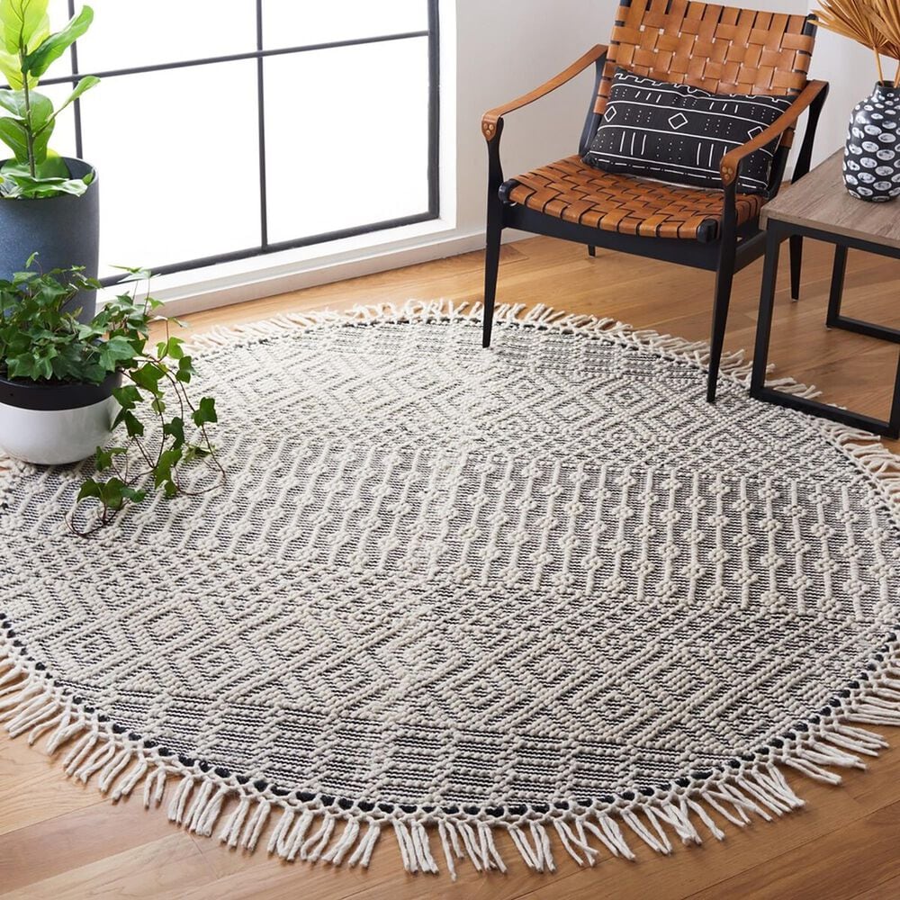 Safavieh Natura NAT852Z 6&#39; Round Ivory and Black Area Rug, , large