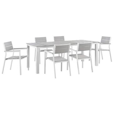 Modway Maine 7-Piece Outdoor Patio Dining Set in White and Light Gray, , large