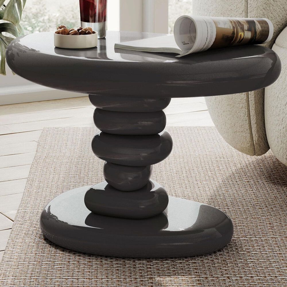 Furniture of America Rene Glossy End Table in Dark Gray, , large