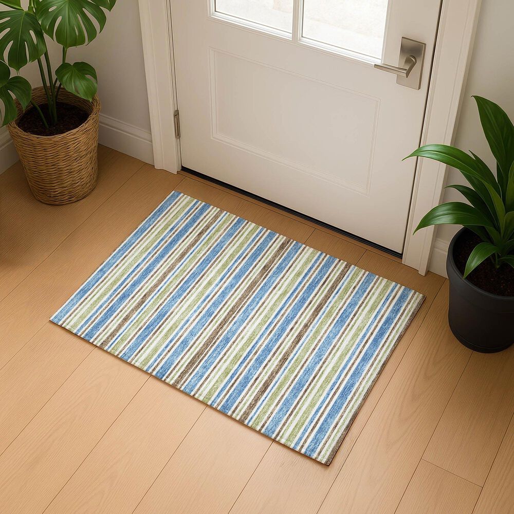 Dalyn Rug Company Soft Essentials Striped Blue 2'6" x 3'10" Indoor/Outdoor Area Rug, , large