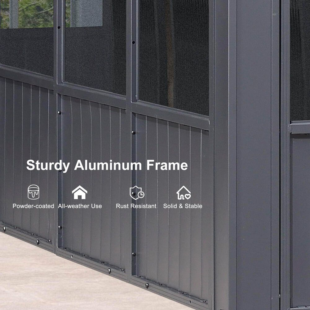 HOMLUX 12' x 16' Outdoor Sunroom Gazebo with Aluminum Frame, Galvanized Steel Roof in Grey, , large