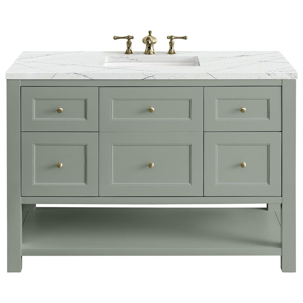 James Martin Vanities Breckenridge 48" Single Bathroom Vanity in Smokey Celadon with 3 cm Ethereal Noctis Quartz Top and Rectangular Sink, , large