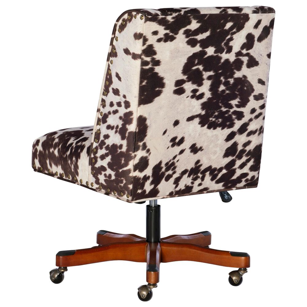 Linon Home Decor Draper Office Chair with Brown and White Cow Cushion in Walnut, , large