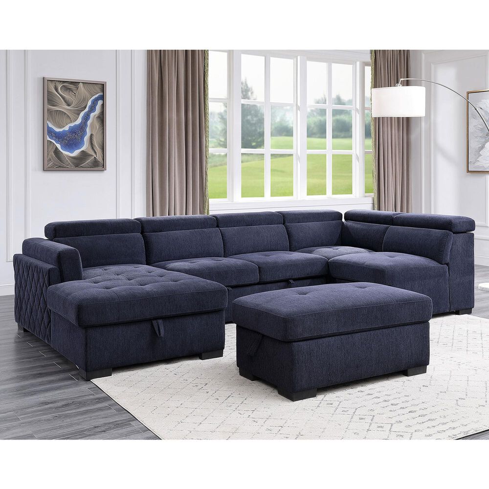 Gunnison Co. Nekoda Storage Sleeper Sectional and Ottoman in Navy Blue, , large