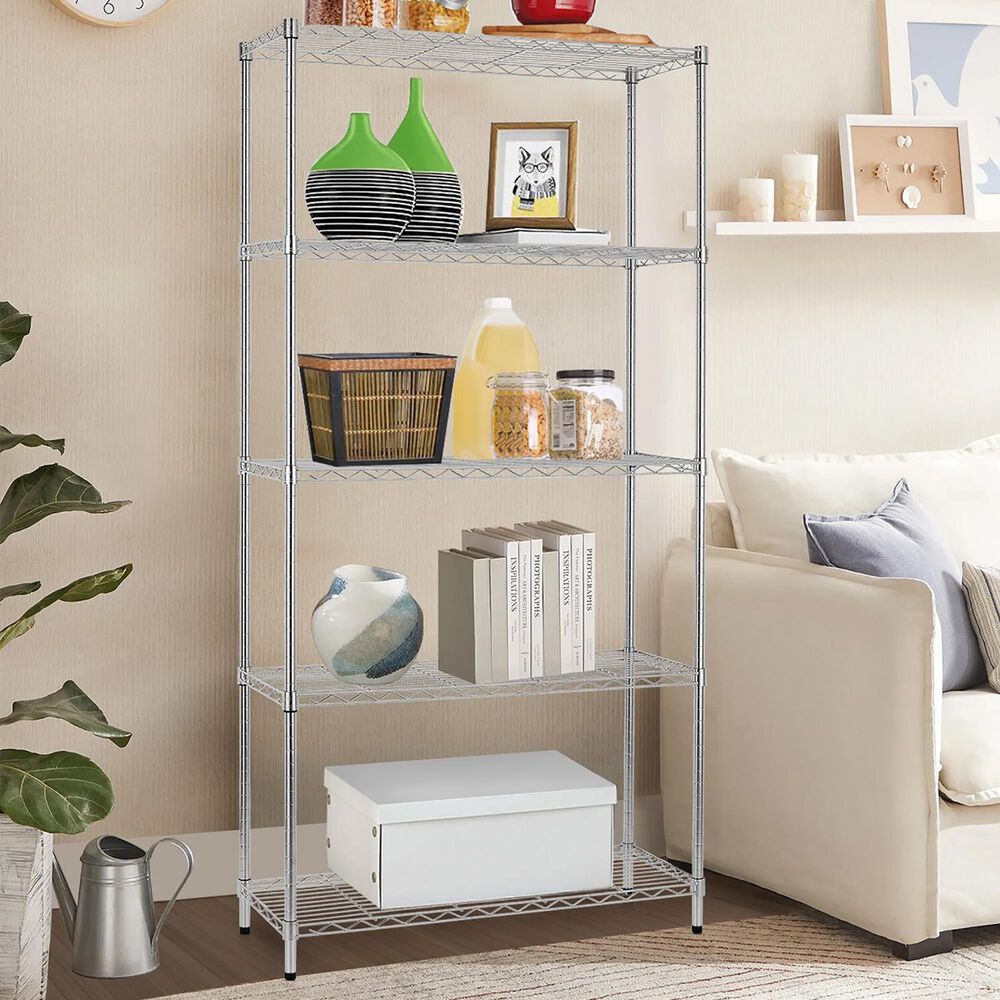 Furniture of America Harrison 5-Tier Storage Shelf in Chrome, , large