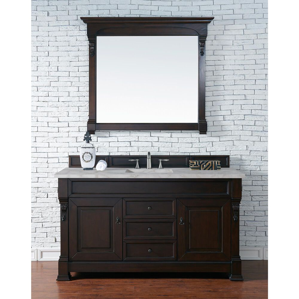 James Martin Vanities Brookfield 60&quot; Single Bathroom Vanity in Burnished Mahogany with 3 cm Lime Delight Quartz Top and Rectangular Sink, , large