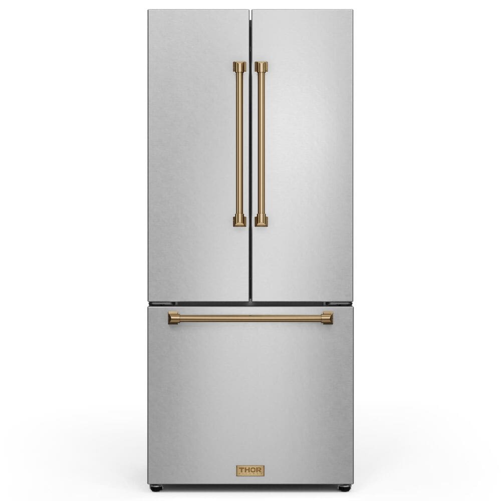 THOR KITCHEN Gordon Ramsay 17.5 Cu. Ft. Counter Depth French Door Refrigerator with Bronze Handle Kit in Stainless Steel, , large