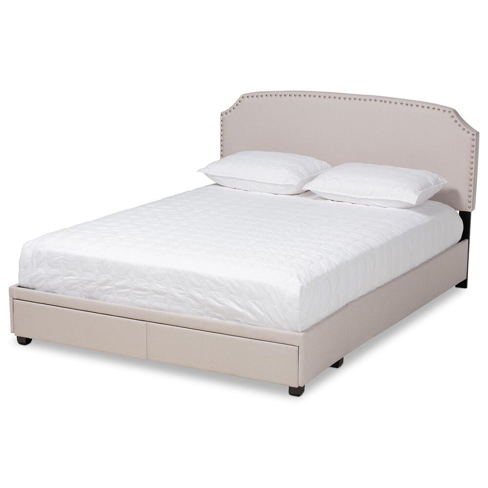Baxton Studio Larese Queen Beige Fabric Upholstered Storage Bed with 2 Drawers in Black, , large